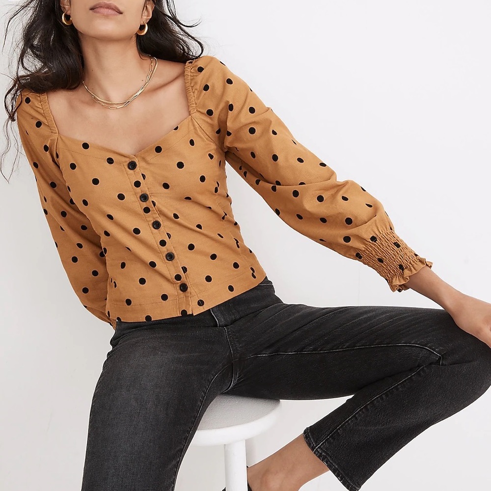 Corduroy Sweetheart Smocked-Back Top in Dot